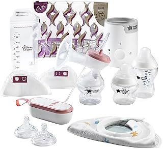 TommeeTippeeComplete Breastfeeding Kit, Single Electric Breast Pump, Food and Bottle Warmer, Baby Bottles, Breast Pads and Milk Storage Bags