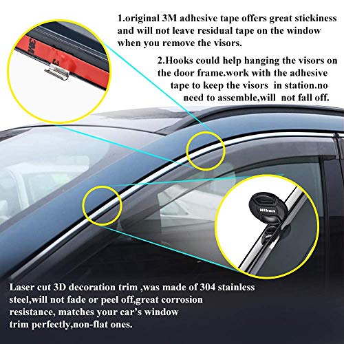 Vesul Fit For Nissan Rogue 2014-2020 Center Console Armrest Storage Box Insert Organizer Tape On Window Wind Deflector Chrome Trim Rain Guard Vent Visor Shield Cover Sun Vent Shade #TOP6