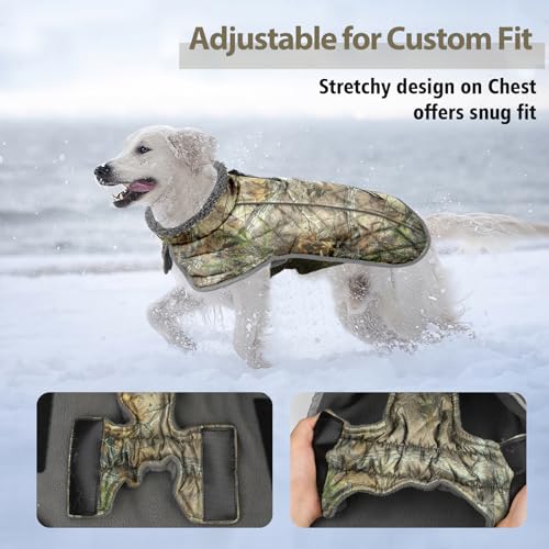 Image of Fragralley Dog Coat Large, Waterproof Dog Jacket with Warm Fleece Lining, Adjustable Reflective Dogs Winter Coat, Turtleneck Pet Coats for Cold Weather (Reed Camouflage XL)