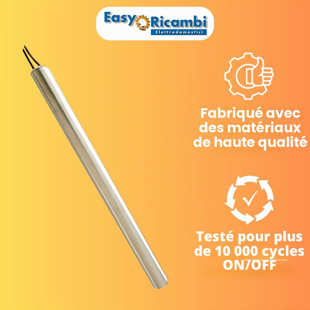 Easyricambi - Bougie d'allumage pour poêle à pellets 320W, modèle linéaire de diamètre 10 mm et longueur 180 mm, résistance pour un chauffage rapide, pièce de rechange pour de nombreux modèles de