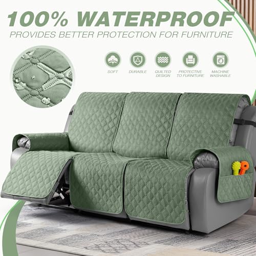 Image of TAOCOCO 100% Waterproof Recliner Covers, Recliner Sofa Covers with Leg Straps, Reversible Recliner Couch Cover for Reclining Chair, Washable Couch Protector for Pets Kids(3 Seater, Sage Green)