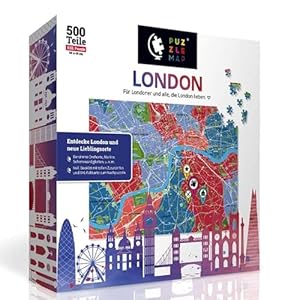 PuzzleMap London Puzzle Stadtplan - XXL 500 Teile - Mit Booklet & Faltkarte - 68x48cm Motivgröße - Reiseführer Geschenk Souvenir