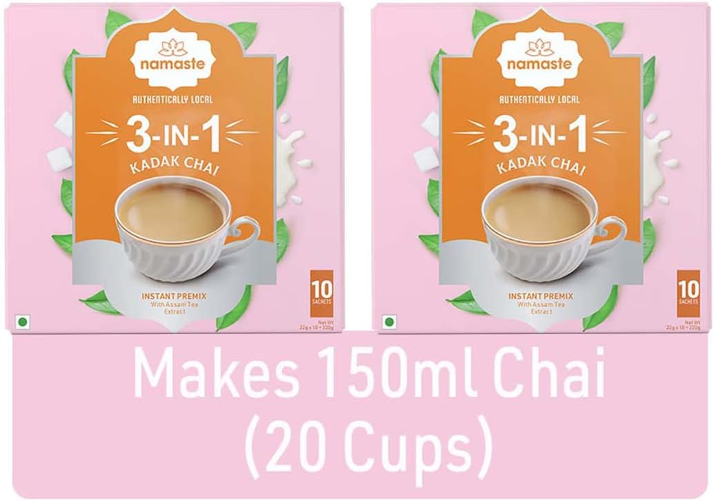 Ginger Instant Tea Premix, Kadak Chai | Assam | Milk And Sugar | Ready Mix (22 Gm X 20 Sachets,Powder) Pack Of 2