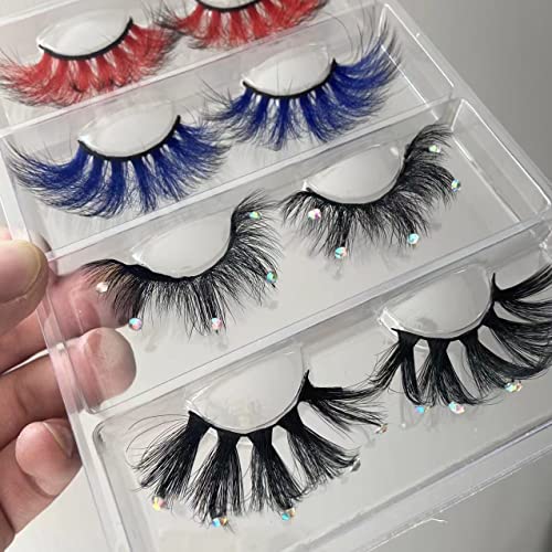 Fqning Glitter Rhinestones Eyelashes Colorful Lashes Mixed Tray 4Pairs Red, Blue Lash(Mixed03) #TOP1