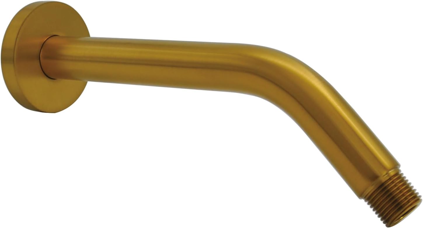Aquaiaw Shower Arm and O-Ring Flange, 8 inch, Solid Brass, Round, Both Soldered 1/2 NPT Tapered Threads, Wall Mount Shower Arm Extension, Rain Shower Head Arm, PVD Brushed Brass (Matte Brushed Gold)