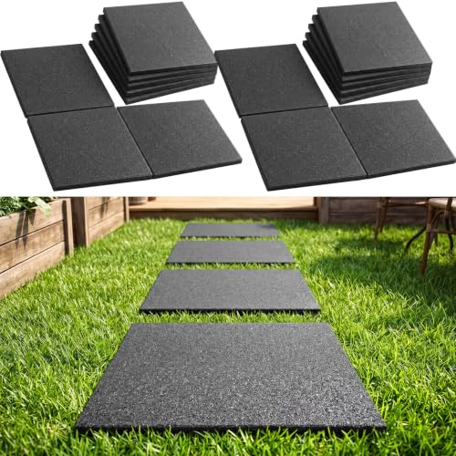 Nuanchu 16 Pcs Rubber Stepping Stones Outdoor 12 x 12 Inch, Square, Gray