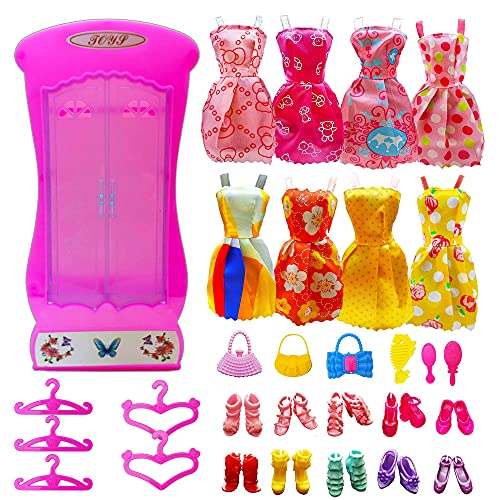 AMETUS Doll Closet Wardrobe Accessories for Barbie Clothes Shoes Handers Bags Playset 22Pcs
