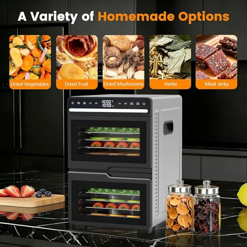 WAA Food Dehydrator, 12 Stainless Steel Trays with 8.8 ft² Drying Space, 1100W, 176°F Dehydrated Dryer for Jerky & Time Control for Two Chambers for Meat, Pet Treats, Herb, Fruit, Vegetables - image 2