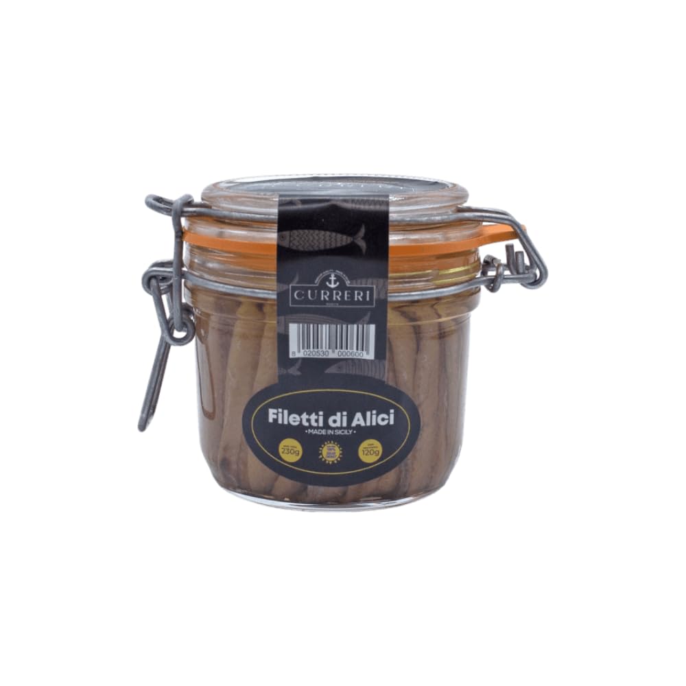 Filetti di Acciughe - Alici di Sciacca, Sicilia "Curreri" | Sott'Olio | Lavorati a Mano | Vaso Ermetico da 230g