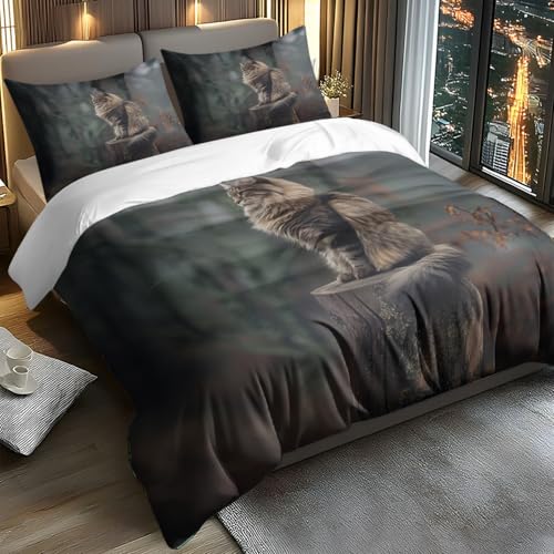 Parure de lit 240x260 chat noir et vert avec housse de couette et taies - 7