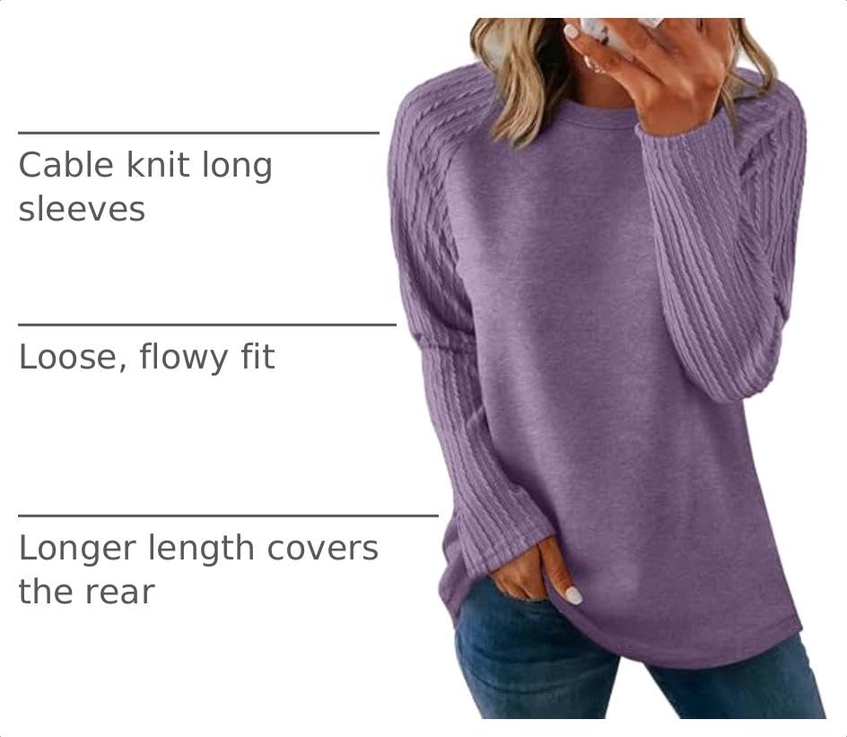 Image of OFEEFAN Long Sleeve Shirts for Womens Fall Fashion 2026 Crewneck Oversized Sweatshirt Tunic Tops to Wear with Leggings
