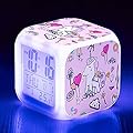 Qaxlry Unicorn Alarm Clocks,7-in-1 Night Light Kids Alarm Clocks with LED Glowing Bedroom Wake Up Alarm Clock Gifts for Unicorn Room Decor for Girls Bedroom (Pink)