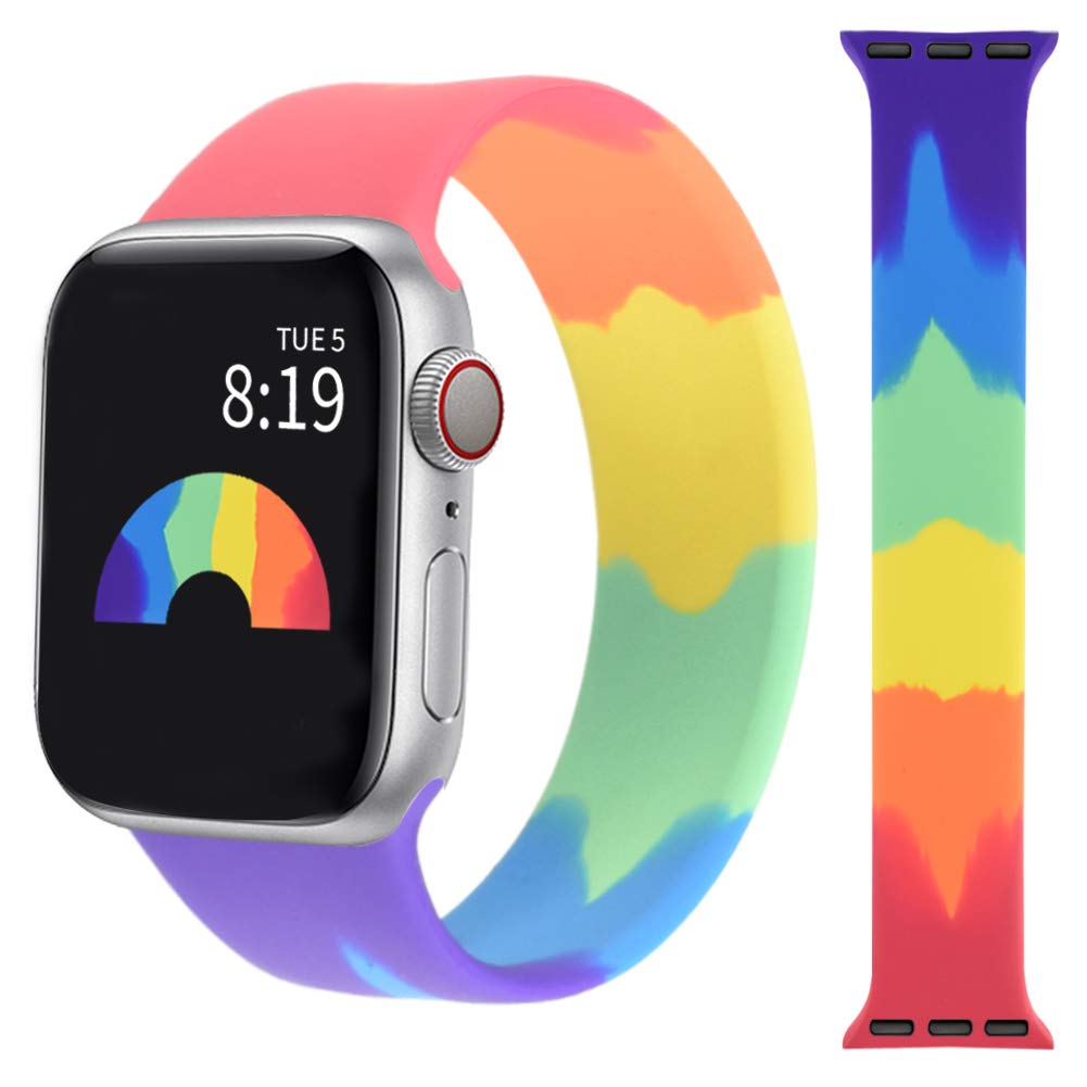 Watbro Compatible with Rainbow Apple Watch Band 38mm 40mm 42mm 44mm,Elastic Rainbow Silicone Strap Replacement Band Soft Skin Friendly Compatible with iWatch Series SE/6/5/4/3/2/1 for Men Women