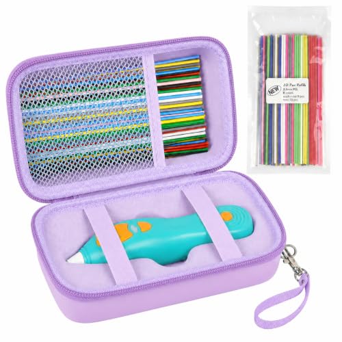 Image of ANKHOH Case for 3Doodler Start+ Essentials for 3D Set+8 Colors 72Pcs Pen Refills Packs, Storage Organizer for Printing Filament Refill and Charger (Light Purple, Case+72Pcs Pen Refills Packs)
