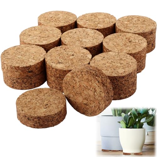 LOLYSIC 48 patas de corcho para macetas, patas de corcho natural, invisibles para macetas de interior y exterior, drenaje y prevención de putrefacción, 5 x 1,5 cm
