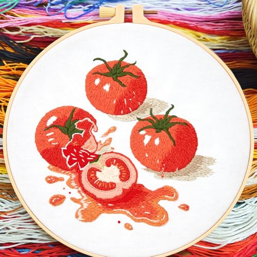 Image of Tomato Embroidery Kits for Beginners Adults, Hand Embroidery Starter Kit, Cross Stitch Kits for Beginners DIY Craft Kits for Adults Women, Entire Set of Embroidery Supplies【Full-length Video Tutorial】