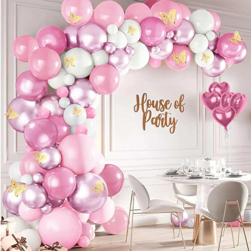 Balloon Arch Kit 153 PCS Pink White Metal Purple Balloon Garland for Baby Shower Parties Wedding Happy Birthday Balloons for Kids Girls Women