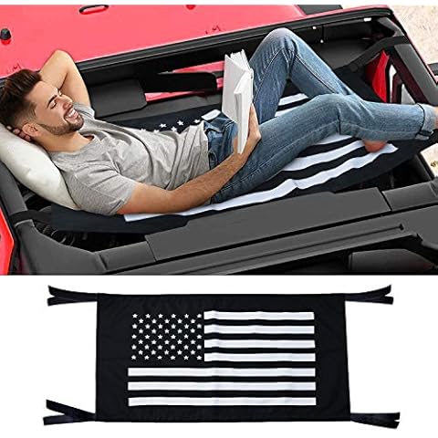 USA Flag Hammock,Cargo Net Roof Top Netting Hammock for Jeep Wrangler YJ TJ JK JKU JL JLU JT 1987-2021 Waterproof & Comfortable Fabric Black Cover