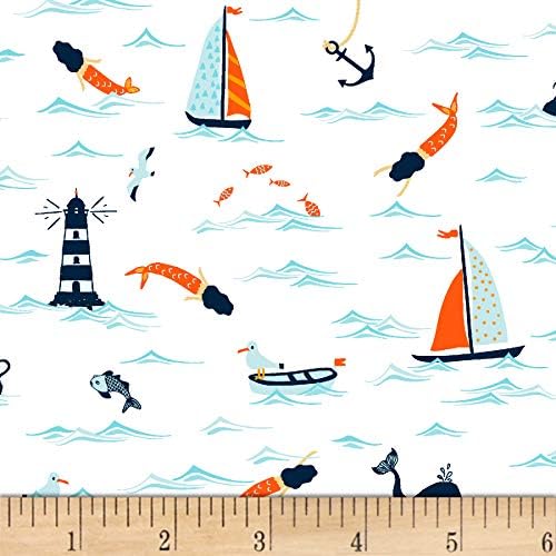 Dear Stella Designs I Don't Give A Ship Ocean Nautical Quilt Fabric, White, Quilt Fabric By The Yard