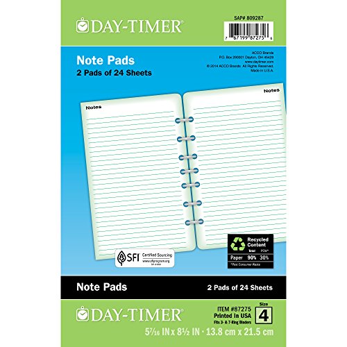 DayTimer Lined Note Pages, 5-1/2 x 8-1/2 Inches, Pack of 2, Green Border (87275B)