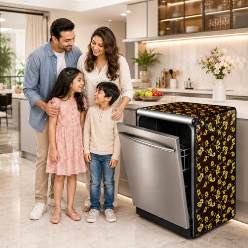 Image of Waterproof Dishwasher Cover for 12 to 15 Place Setting | Suitable with Bosch, LG, IFB, Hafele, Faber & More | Dustproof Appliance Protector Zip Cover Universal Fit-(63X63X88cms Design 3)