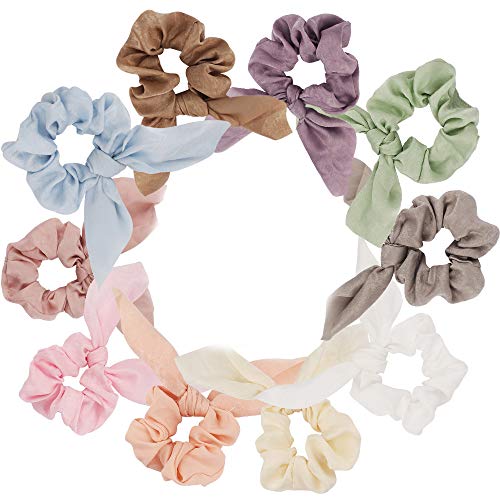 TOBATOBA 10 Pack Hair Elastics Scrunchies Chiffon Hair Scrunchies Silk Scarf Hair Bow Chiffon Ponytail Holder Bobbles Soft Elegant Elastic Hair Bands Hair Ties for Women