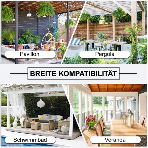 Clothink Outdoor Vorhang Wetterfest Mit Ösen Oben und Unten, Outdoorvorhänge Wasserdicht Outdoor Gardinen Windschutz Sonnenschutz für Balkon Pergola Terrasse (255x215cm, 1 Stück, Grau-Weiß)