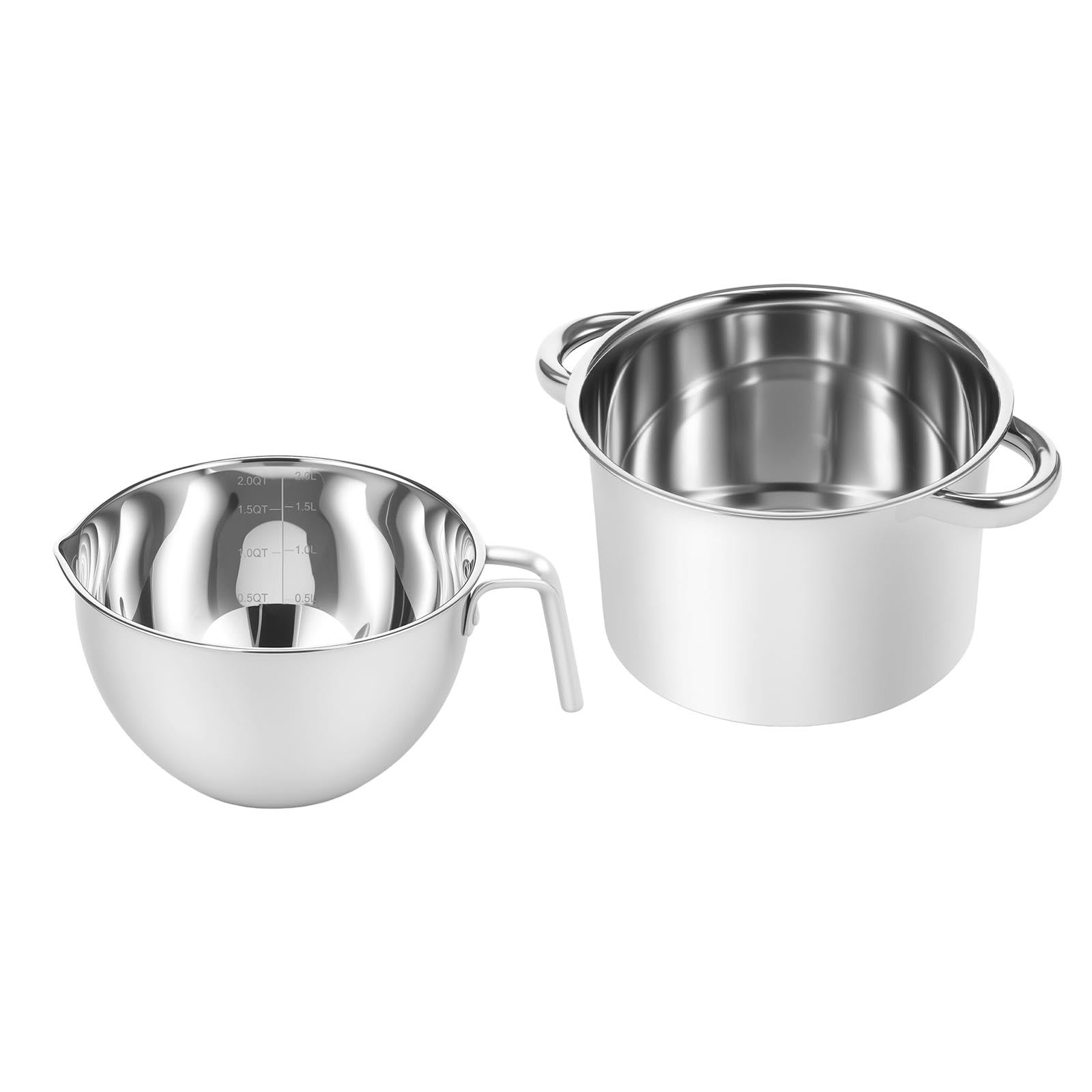 Ensemble de Casseroles pour Bain-Marie, Fondoir à Chocolat en INOX 304, Marmite Double 22cm avec Pot à Fonte 20cm, pour Pâtisserie, Confiserie et Création de Bougies Maison