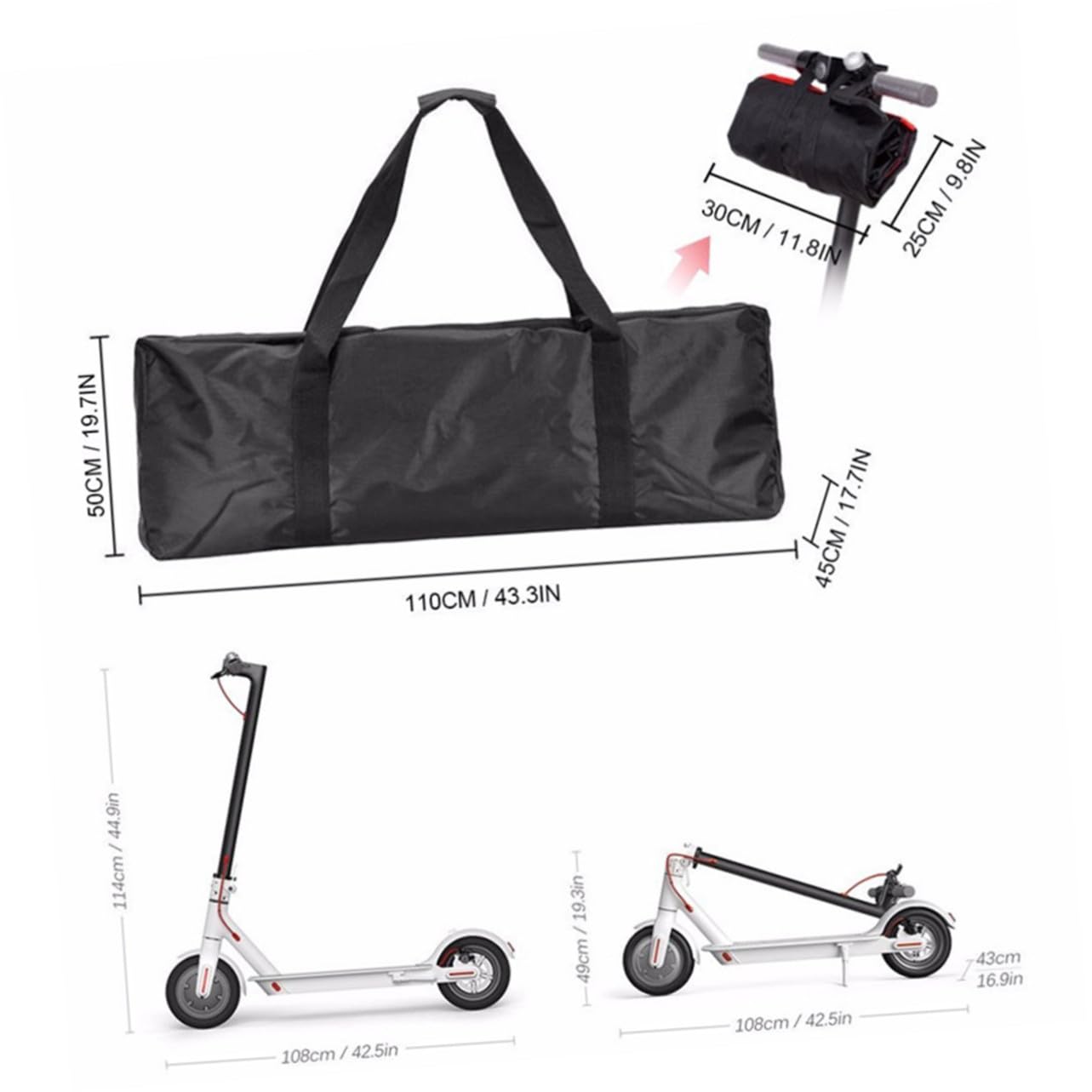 Toyvian Housse De Transport Pliable Et Étanche pour Scooter Bandoulière avec Double Fermeture Éclair pour Trottinette Électrique Noir