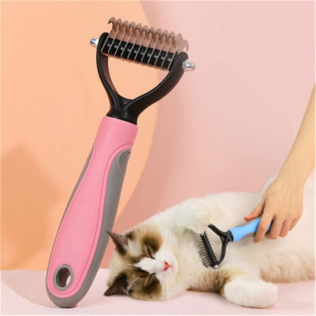 Dwustronna szczotka dla zwierząt ze stali nierdzewnej Koty Grzebień do usuwania sierści psa Grooming Dematting Deshedding Blade for Matted Long (Kolor: B) (B)