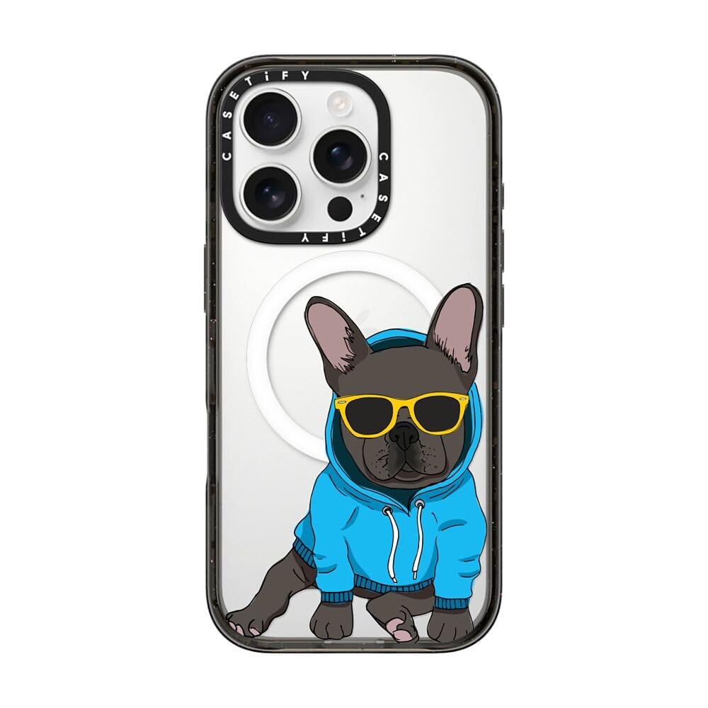 CASETiFY インパクト MagSafe対応 iPhone 16 Pro ケース [スリム / 2.5mの落下試験をクリア (MIL規格4倍相当) / ワイヤレス充電およびMagsafe対応] - Hipster Frenchie - Black - クリア ブラック