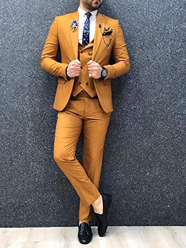 Men's 3 PC Orange Wedding Suits Notch Lapel Jacket Vest Pants Groom Tuxedos Prom Suits2