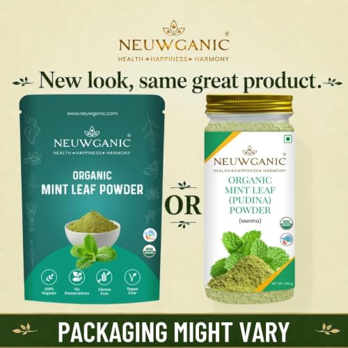 Image of Neuwganic - Organic Mint Leaf Powder - Pudina Powder - India Organic and Usda Certified - Ideal for Cooking, Seasoning & Cosmetics Use - 200 Gm Pack of 3