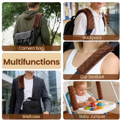 Image of Amooca Soft Auto Seat Belt Cover Seatbelt Shoulder Pad Cushions 2 PCS for a More Comfortable Driving Universal Fit for All Cars and Backpack Brown