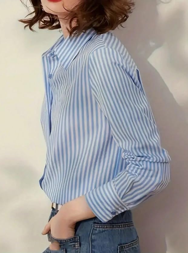Image of Women Shirt||Women Relaxed Fit Vertical Striped Spread Collar Cotton Casual Shirt (S-12-19)