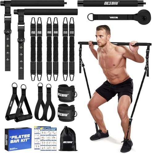 Pilates Bar Kit with Resistance Bands for Working Out 210lbs Heavy Resistance Bands with Handles Pilates Equipment with Resistance Band Bar for Men Women Home Gym Full Body Workout Equipment