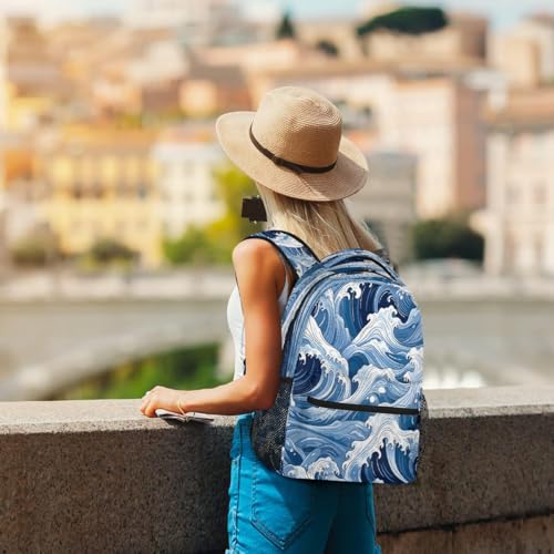 Japanese Ocean Wave Kids Backpack, Lightweight School Bookbag Large Capacity Laptop Backpack Water Resistant Daypack Shoulder Bag for Teenager Boys Girls4