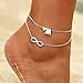 Produktbild Edary Beach Double Good Luck 8 Fußkettchen Silber Buchstabe Love Fußkettchen Einfacher Fußschmuck für Damen und Mädchen