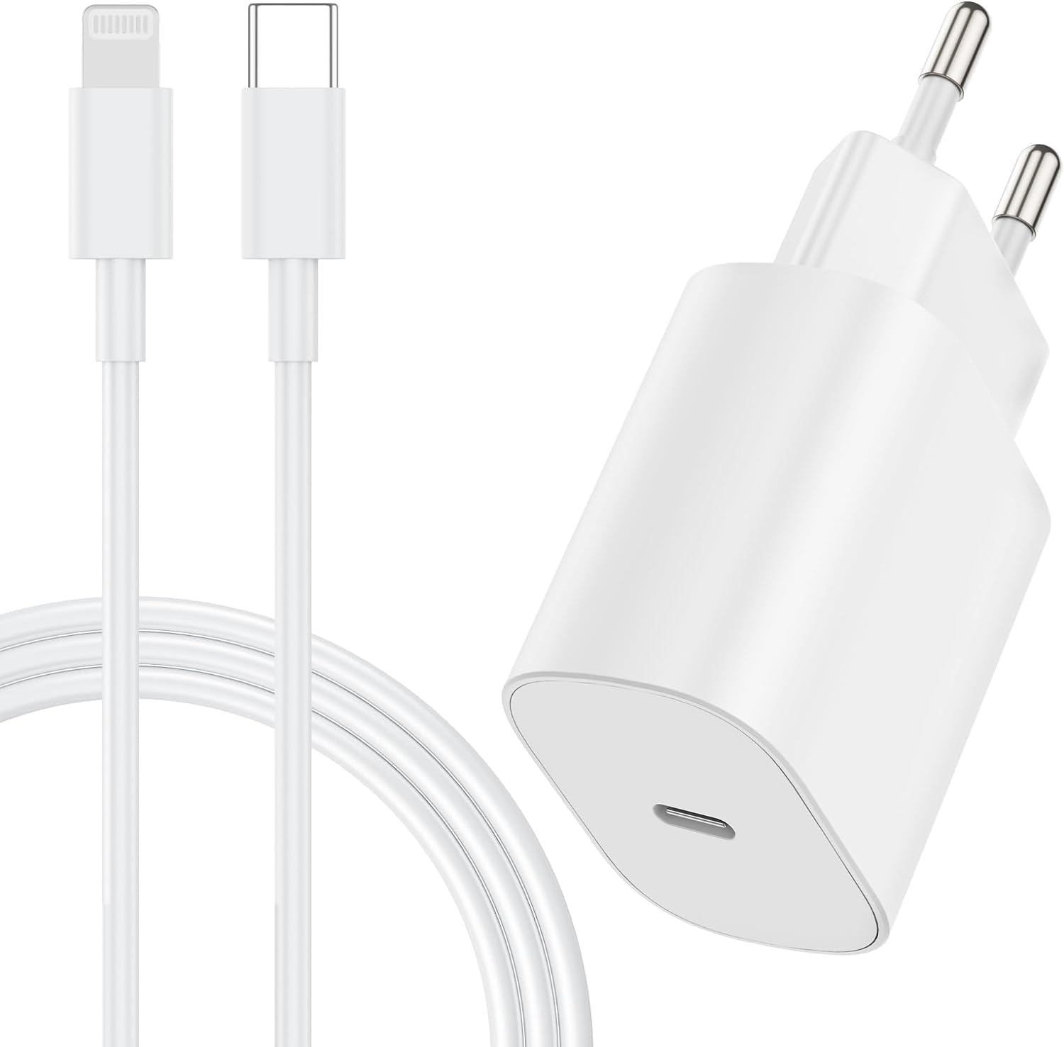 Quick Charger, 20 W USB C Charger with Charging Cable, 2 m Original, Type C Charging Plug, Power Adapter Power Supply with 6 ft Lightning Cable for Apple iPhone 13/12/11/14 Pro Max/X/XR/XS/8/Mini/iPad