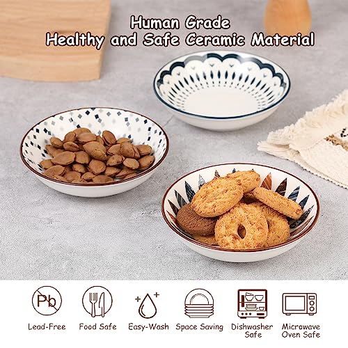 Small Ceramic Cat Food Bowl - Wide Shallow Cat Bowl with Non-Slip Mat - Whisker Friendly Cat Feeding Bowls - Japanese Style Cute Cat Dish - Cat Plates - Dishwasher Safe - Set of 6-8.5 oz - 5.75 inch