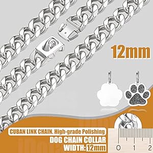 Dog Chain Collars Cuban Link Dog Collar 12mm with Dog Tag Buckle Silver Cuban Link Collar Stainless Steel Dog Chain Collars for Puppy Small Medium Large Dogs14  Cucciolini Doodles Dog chain collars cuban link dog collar 12mm with dog tag buckle silver cuban link collar stainless steel dog chain collars for puppy small medium large dogs14   cucciolini doodles