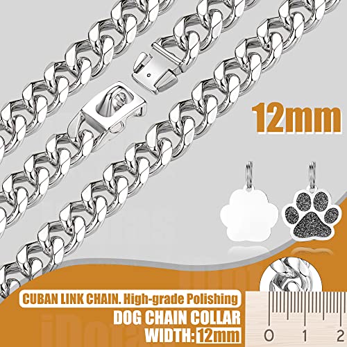Dog Chain Collars Cuban Link Dog Collar 12mm with Dog Tag Buckle Silver Cuban Link Collar Stainless Steel Dog Chain Collars for Puppy Small Medium Large Dogs14  Cucciolini Doodles Dog chain collars cuban link dog collar 12mm with dog tag buckle silver cuban link collar stainless steel dog chain collars for puppy small medium large dogs14   cucciolini doodles