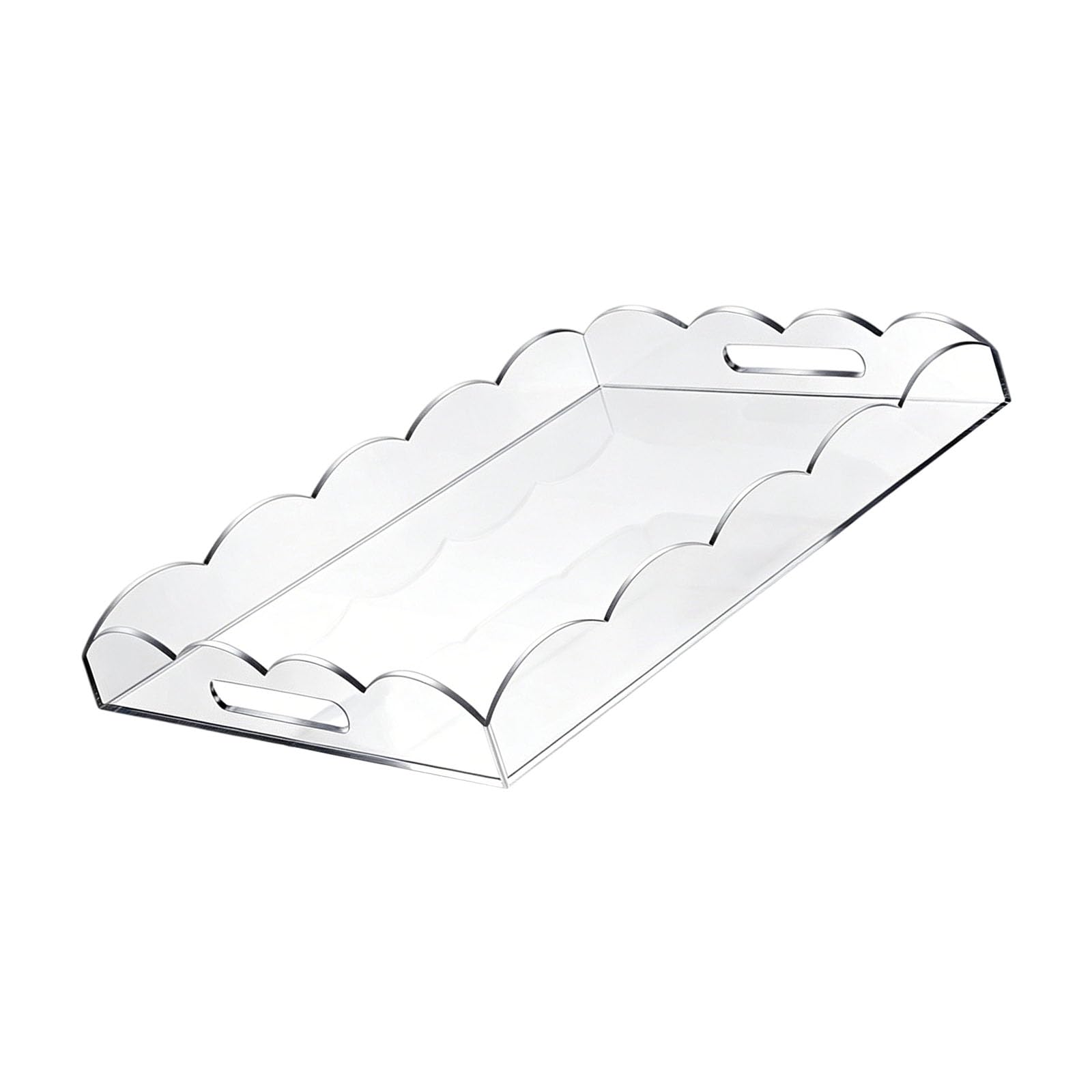 Whoasyst Scalloped Acrylic Serving Tray Clear Tabletop Holder with Side Handles for Drinks Snacks and Decoration Use Clear Tray