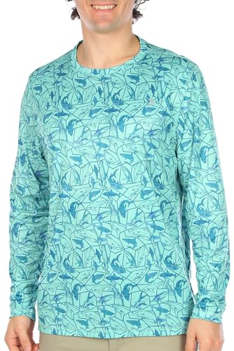 Reel Legends Mens Shark Cascade Reel-Tec Long Sleeve Top Large Aqua