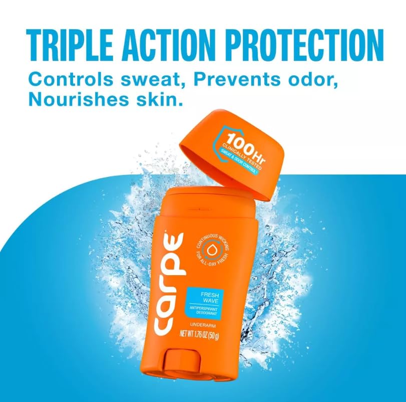 Carpe Men's 100HR Sweat & Odor Control Antiperspirant Deodorant - Fresh Wave - 1.76oz: Under Arm, Paraben-Free, Vegan, Cream