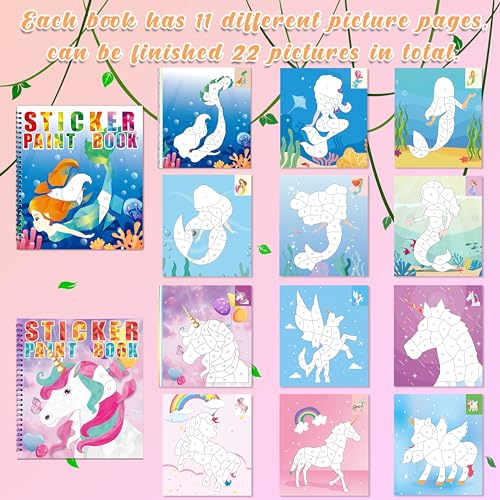 Image of 2PCS Sticker Books for Girls Kids Ages 4-8 Sea-Maid Horned Horse Themed