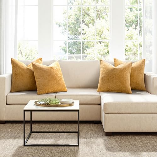 Image of MIULEE Pack of 4 Couch Throw Pillow Covers 18x18 Inch Gold Soft Decorative Chenille Pillow Covers Farmhouse Accent Cushion Covers for Boho Spring Home Decor Sofa Bedroom Living Room