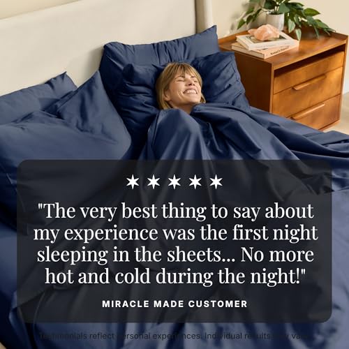 Image of Miracle Made Breathable Cotton Bed Sheets, 4-Piece Set - Silver-Treated, Soft and Cool-to-the-Touch Lightweight Bedding Designed for Hot Sleepers - Queen Size, Navy Blue