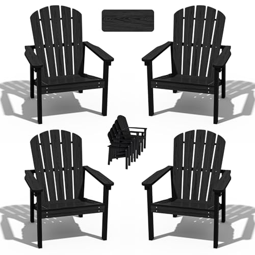 nevilywood Compact Stackable Adirondack Chairs Set of 4, 26.3' Wide HDPE Outdoor Patio Chairs - Durable, Space-Saving Design for Porch, Lawn or Garden, Black
