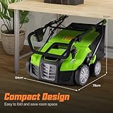 COSTWAY Lawn Scarifier and Aerator 2 in 1, 2000W Folding Garden Lawn Rake with 40cm Working Width, 5 Depth Settings, 3 Position Height, 55L Grass Box, 10m Cable & Safety Switch (Green) - Image 9